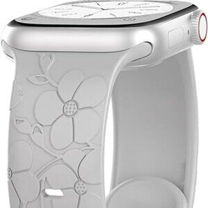 Floral White Engraved Silicone Band for Apple Watch Band 38mm 40mm 41mm -  NEW